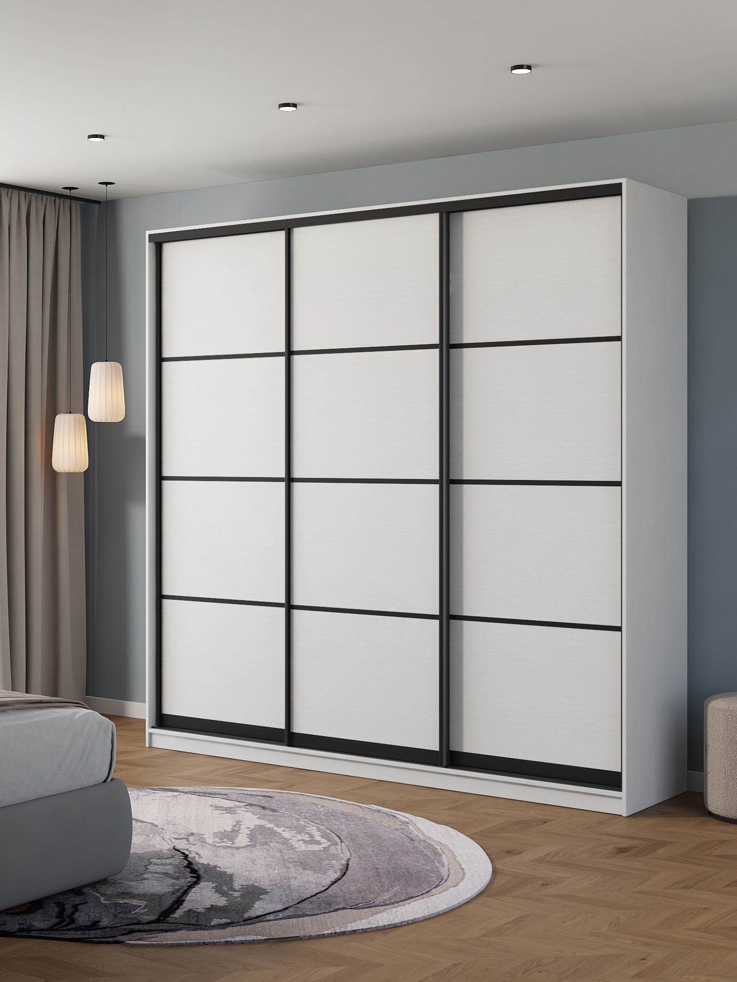 Изображение товара Шкаф-купе Клевер Атина с 3 дверями 240x230x50 см 9 полок ЛДСП цвет белый/лофт