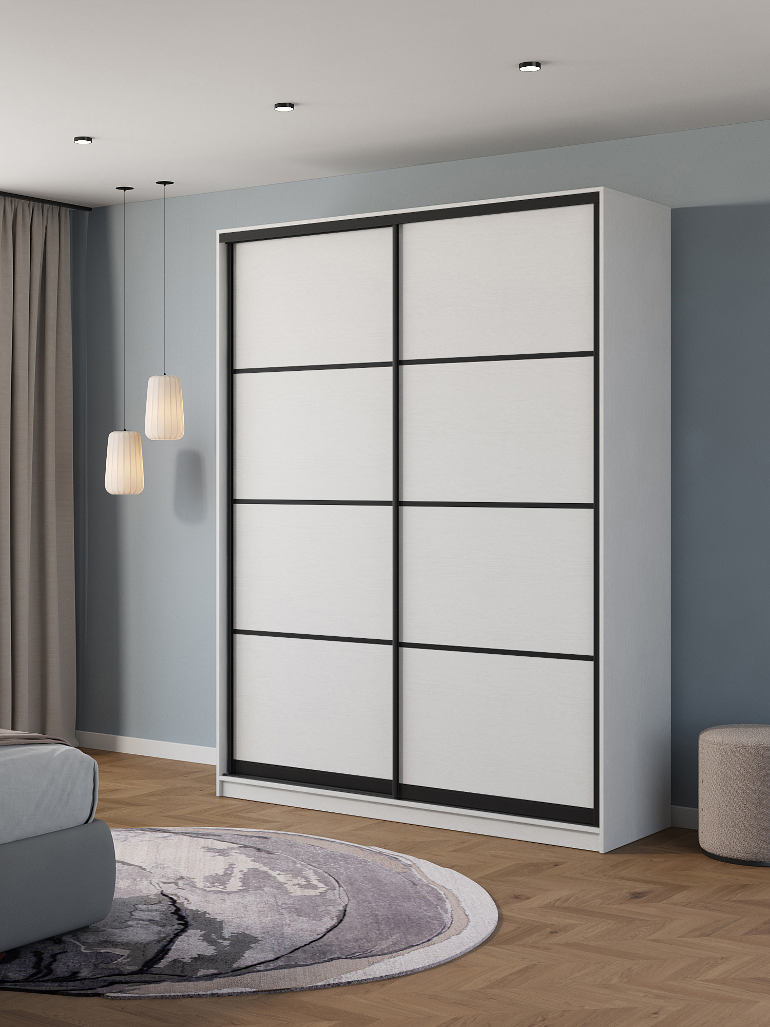 Изображение товара Шкаф-купе Клевер Атина 2 дверцы 240x180x50 см ЛДСП белый стиль минимализм Изображение товара Шкаф-купе Клевер Атина 2 дверцы 240x180x50 см ЛДСП белый стиль минимализм