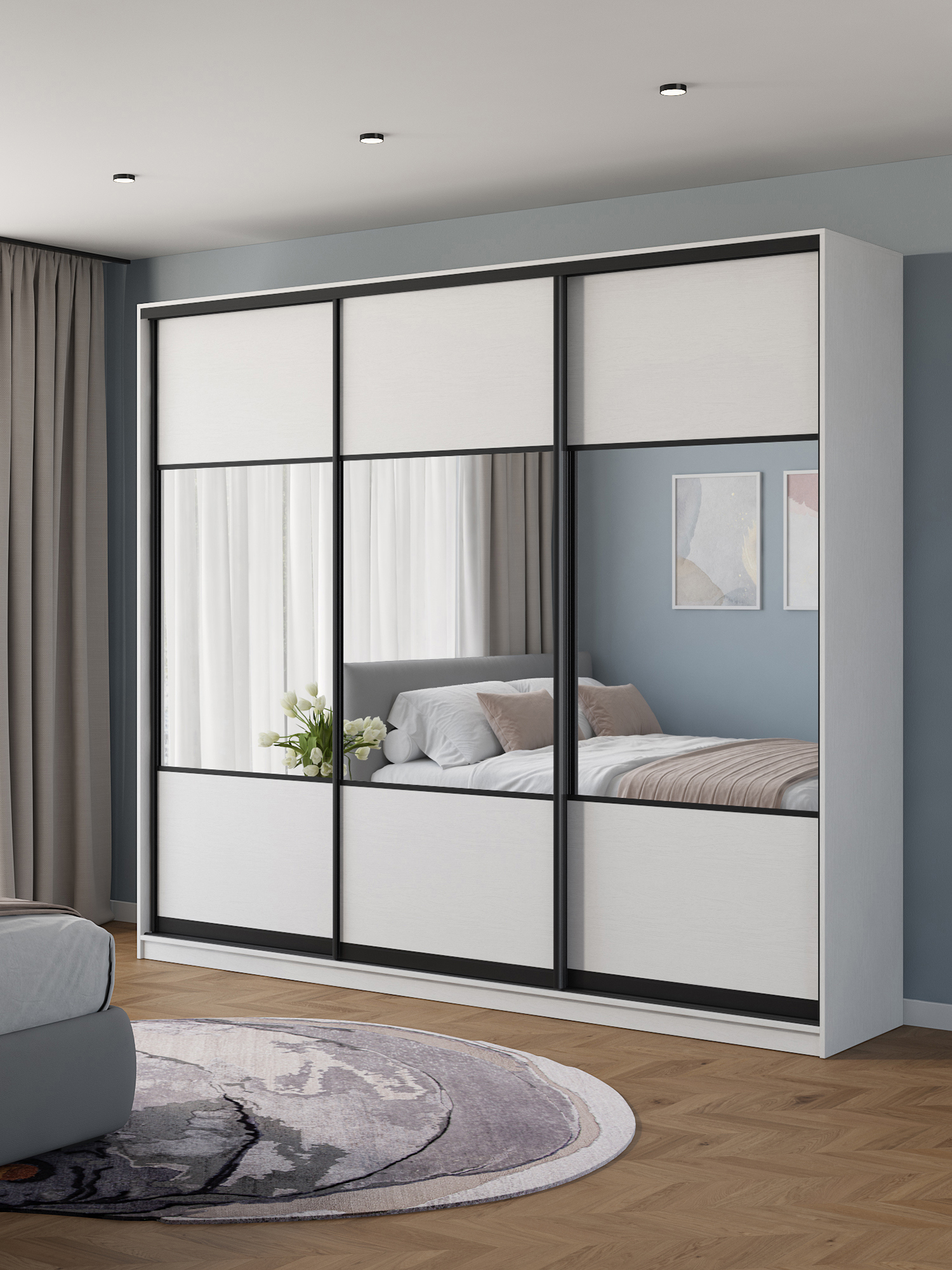 Изображение товара Шкаф-купе Клевер Атина с 3 дверями 240x270х45 см ЛДСП стиль минимализм