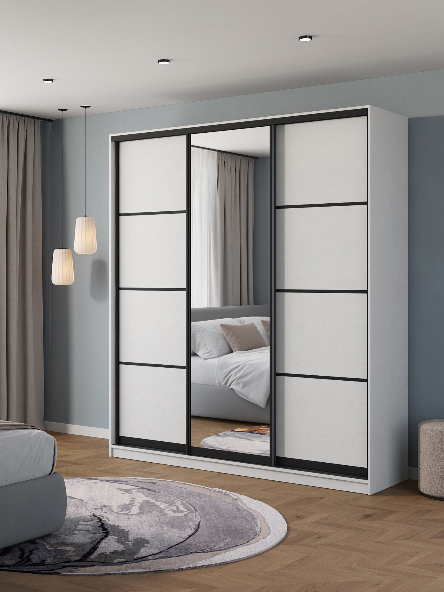 Изображение товара Шкаф-купе Клевер Атина с зеркалом 3 двери 240x220x58 см белый ЛДСП