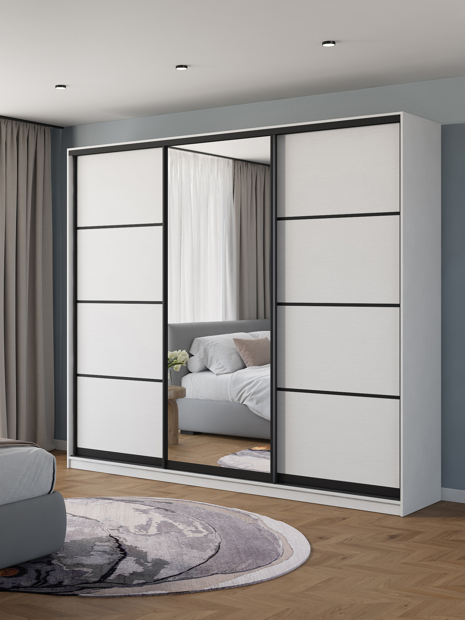 Изображение товара Шкаф-купе Клевер Атина 3 двери зеркало ЛДСП 240x260x58 см белый/лофт