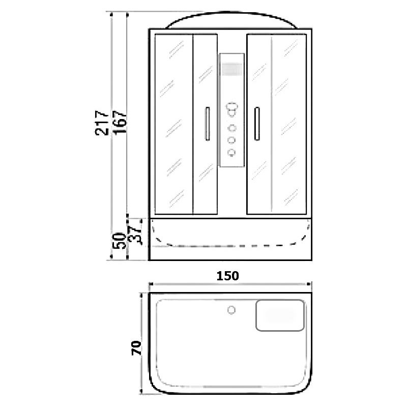 Изображение товара Душевая кабина River Sena 150/70/50 МТ прямоугольный высокий поддон 150x70 см