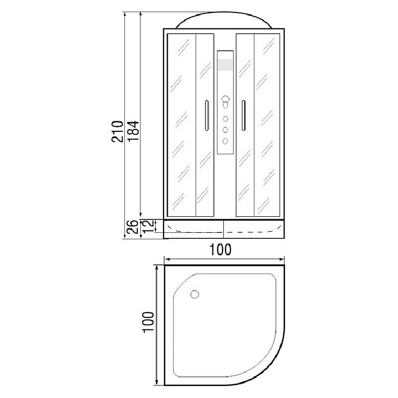 Изображение товара Душевая кабина River Nara 100x100x210 хром, стекло матовое 1/4 круга средний поддон 100x100 см Изображение товара Душевая кабина River Nara 100x100x210 хром, стекло матовое 1/4 круга средний поддон 100x100 см