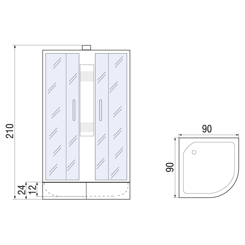 Изображение товара Душевая кабина River Rein 90/24 MT BK Rein 1/4 круга