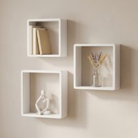Изображение товара Набор из 3 настенных полок Spaceo 20x20 24x24 28x28 см из массива эвкалипта белые