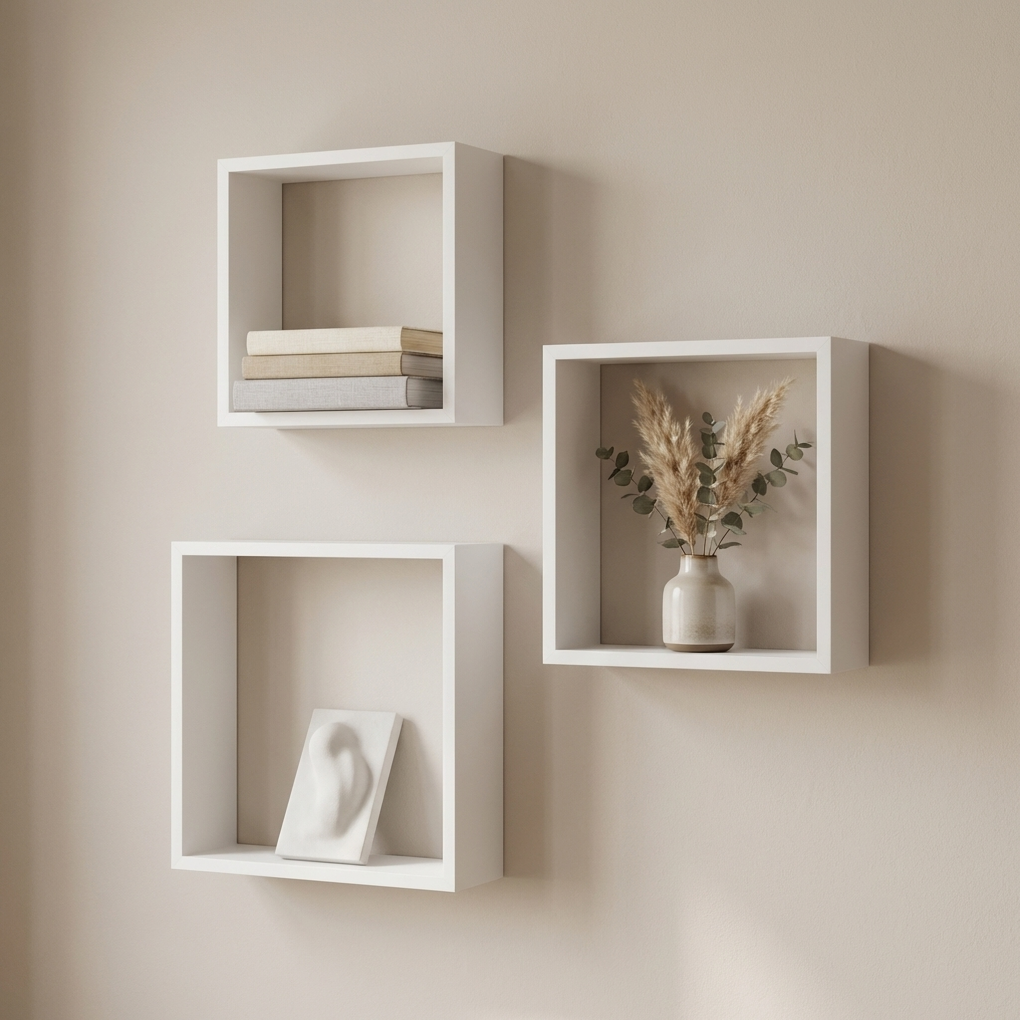 Изображение товара Набор настенных полок Spaceo 3 шт 24х24 27х27 30х30 см из дерева белый