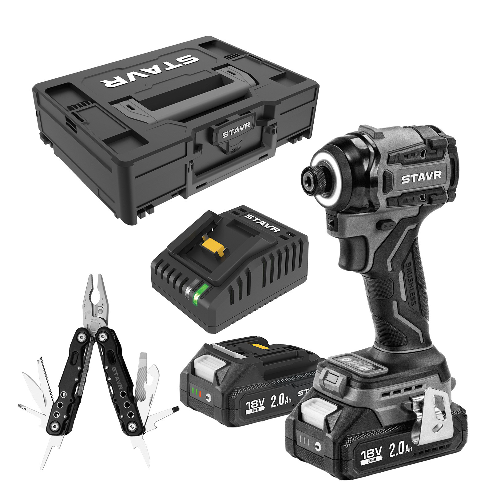 Изображение товара Дрель-шуруповерт аккумуляторная ударная бесщеточная Stavr SID 18BL-200V-2K, 18 В Li-Ion 2x2 Ач