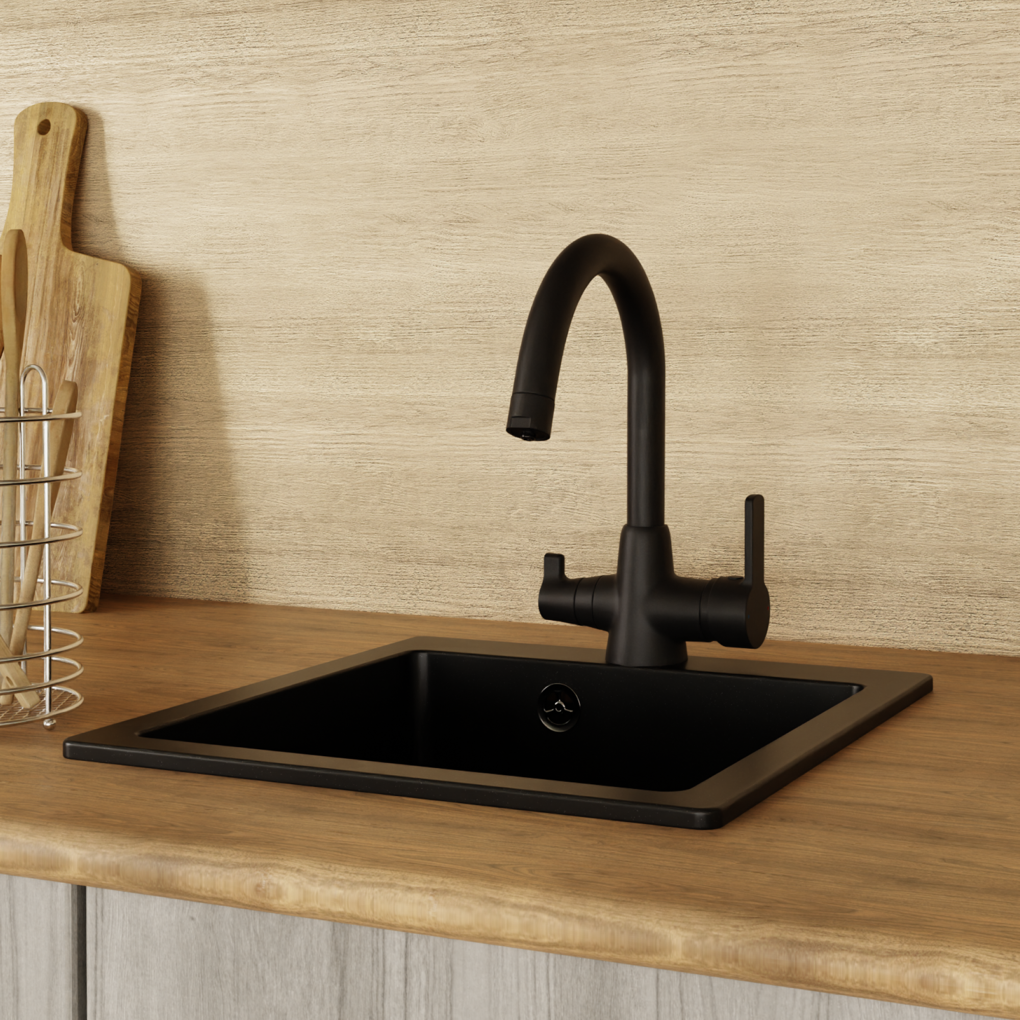 Изображение товара Смеситель кухонный Vidima Uno черный с поворотным изливом и керамическим картриджем