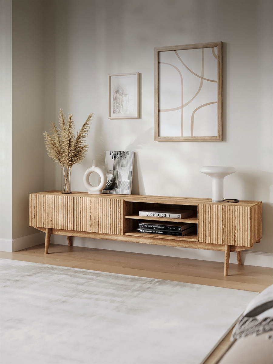 Изображение товара Тумба под телевизор Puzzlemebel Келли светло-коричневый 180 см ЛДСП стиль лофт