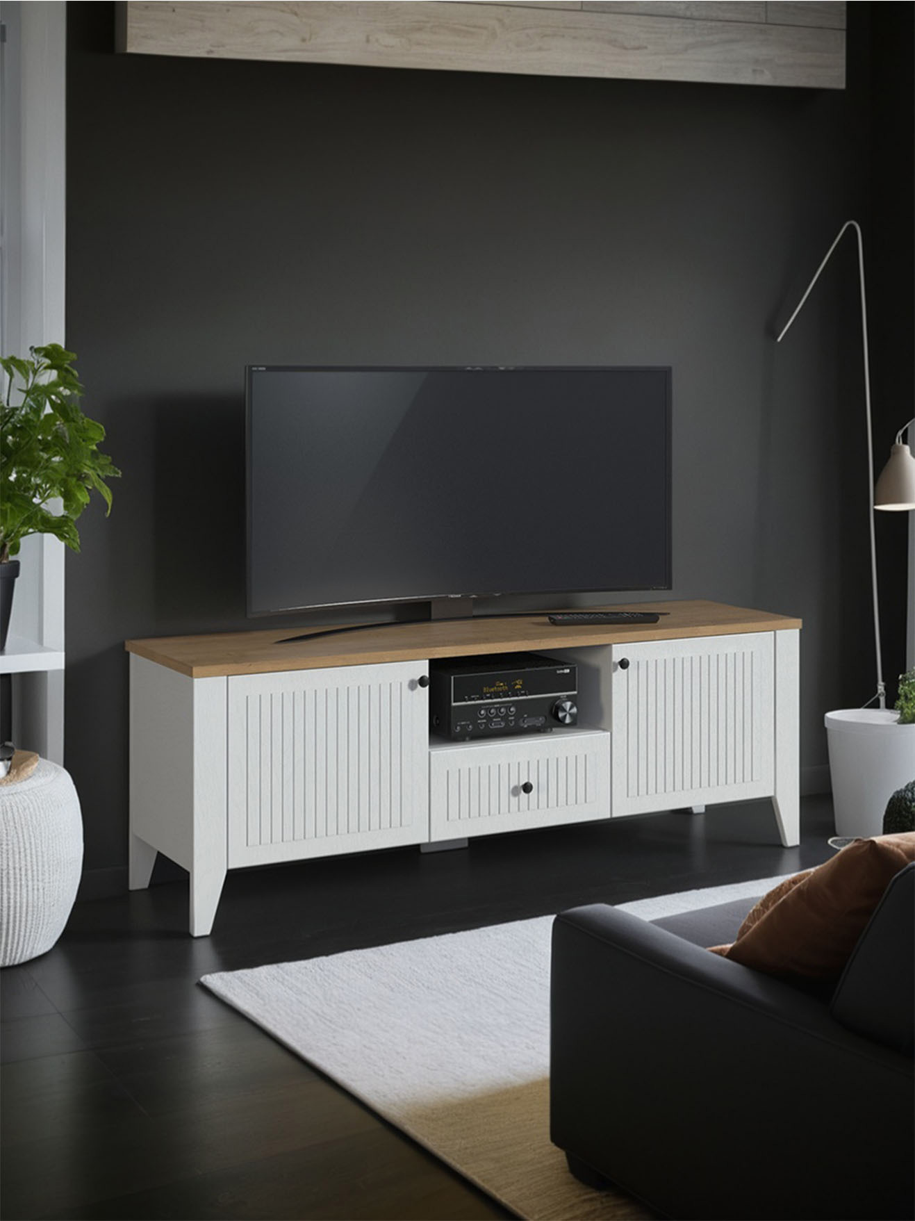 Изображение товара Тумба под телевизор Столплит с ящиком и полками в белом цвете