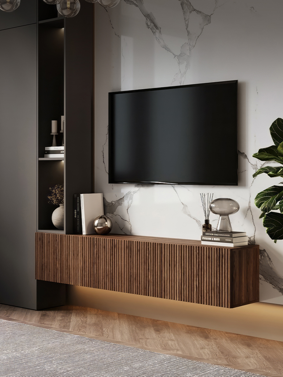 Изображение товара Тумба под телевизор PUZZLEMEBEL Камелия 180x30x27 см — коричневый