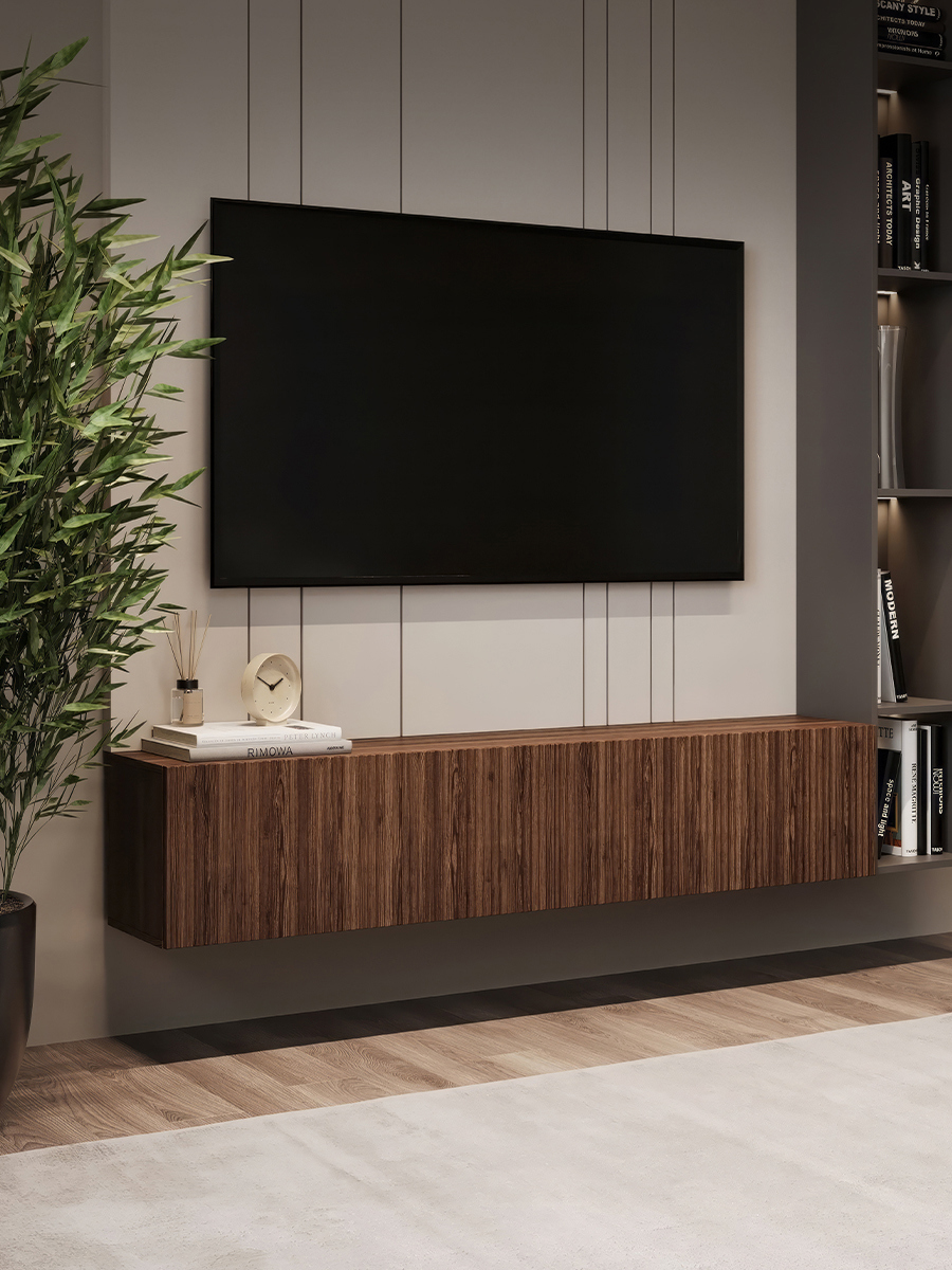 Изображение товара Тумба под телевизор PUZZLEMEBEL Камелия 150x30x27 см коричневая