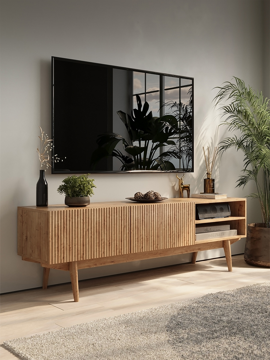 Изображение товара Тумба под телевизор Puzzlemebel Келли светло-коричневый 150x47x35 см ЛДСП цвет светло-коричневый