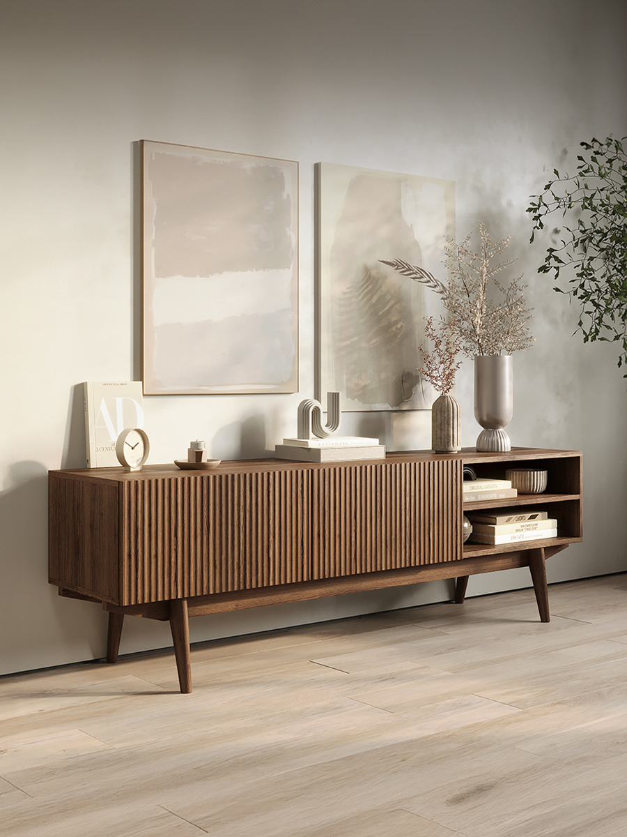 Изображение товара Тумба под телевизор Puzzlemebel Келли 150x47x35 см светлый венге ЛДСП