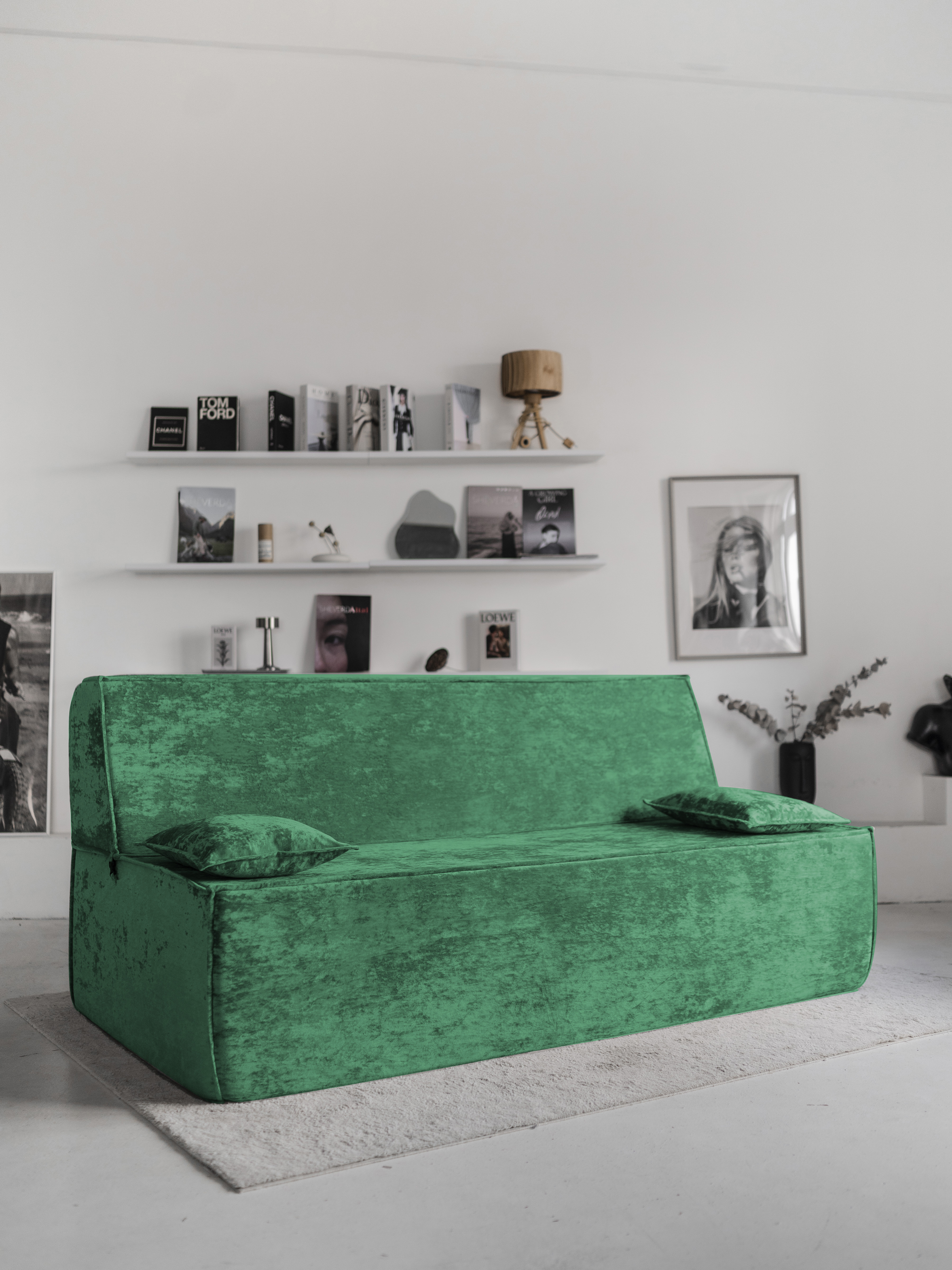 Изображение товара Диван бескаркасный Диван не мебель Клайд 190x88x100 см плюш Crush18 цвет зеленый