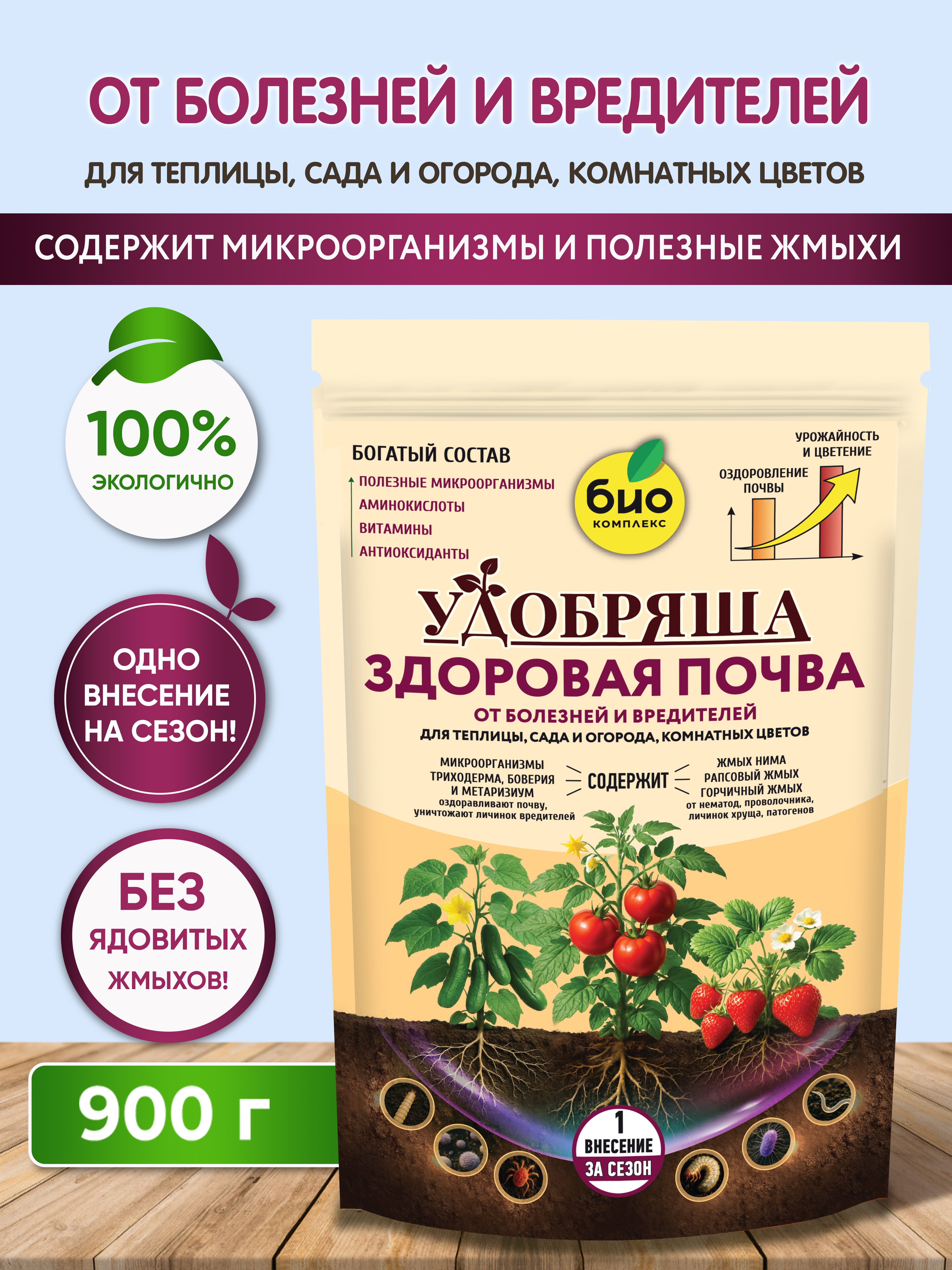 Изображение товара Удобрение Здоровая почва БИО-комплекс Удобряша 900 г