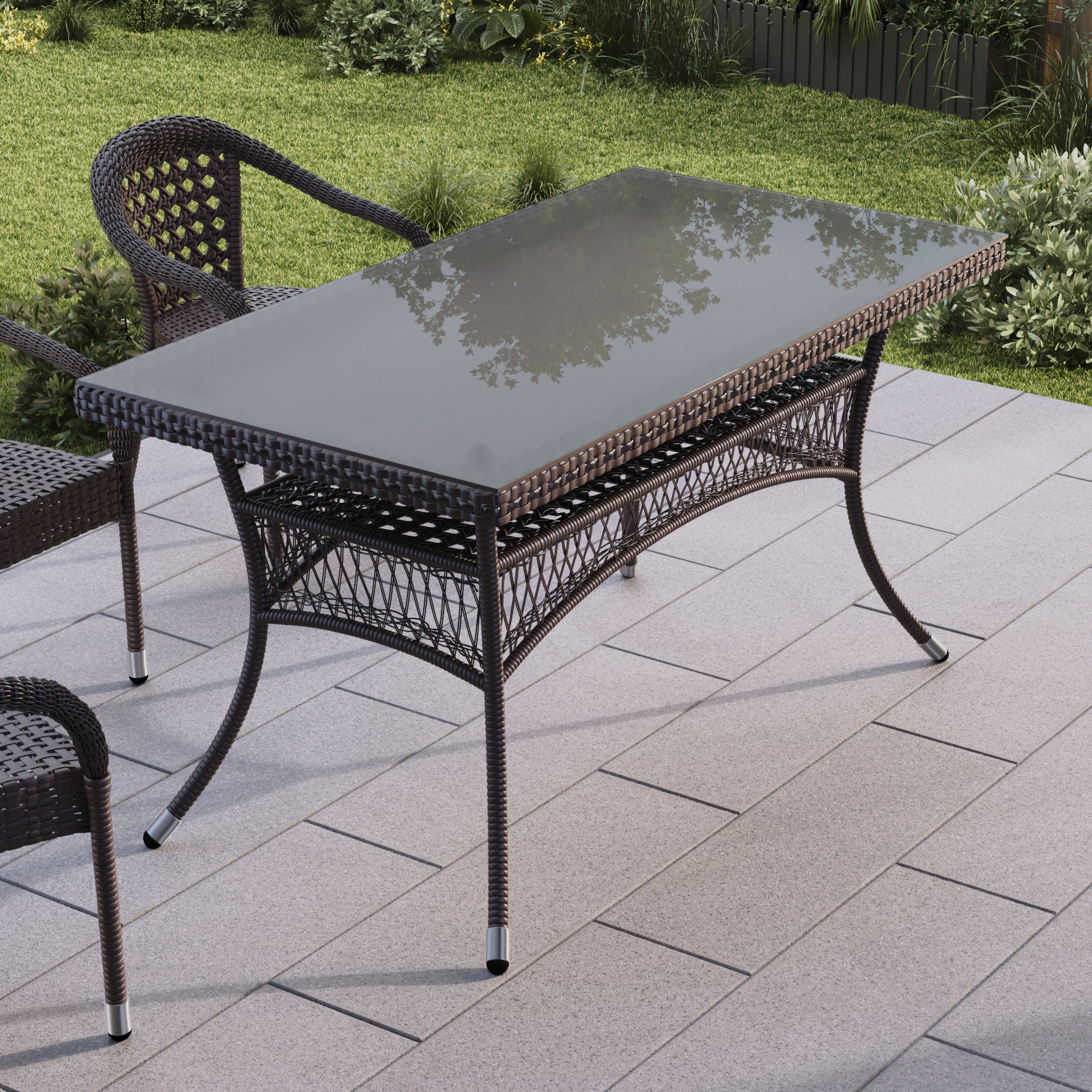 Изображение товара Стол садовый Deco 160x85x75 см из искусственного ротанга с стеклянной столешницей