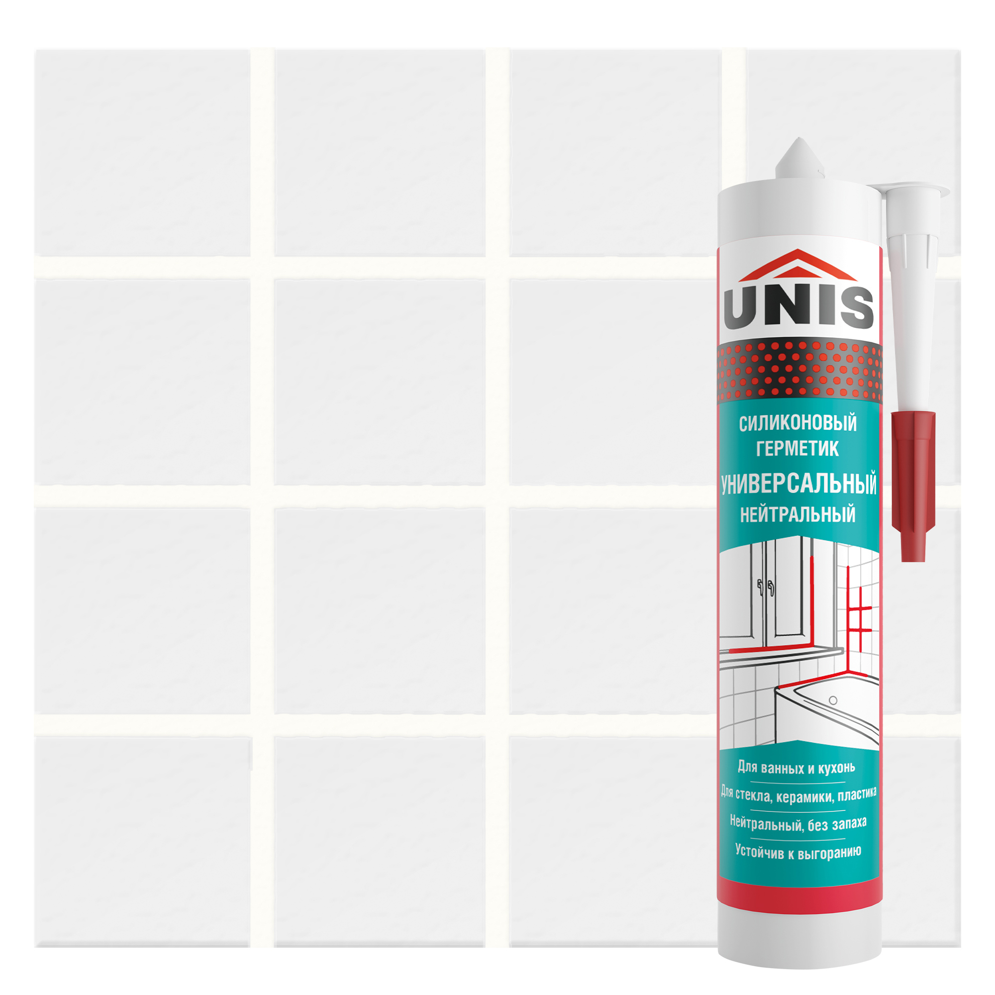 Изображение товара Герметик силиконовый Unis UN-80 слоновая кость 300 мл водостойкий морозостойкий