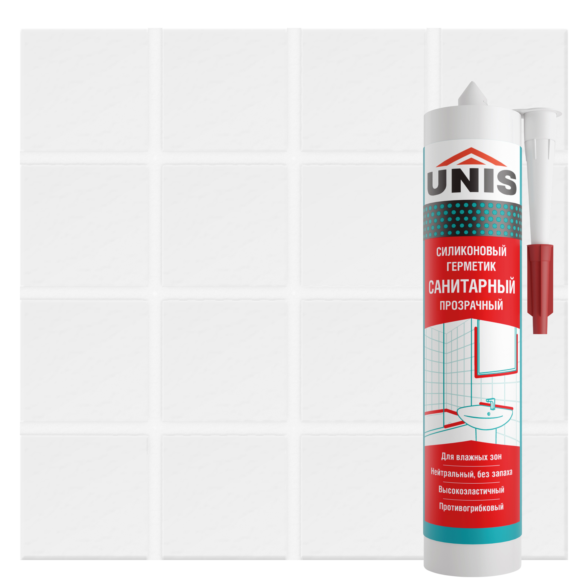 Изображение товара Герметик силиконовый Unis UN-85 прозрачный 300 мл для ванной и кухни
