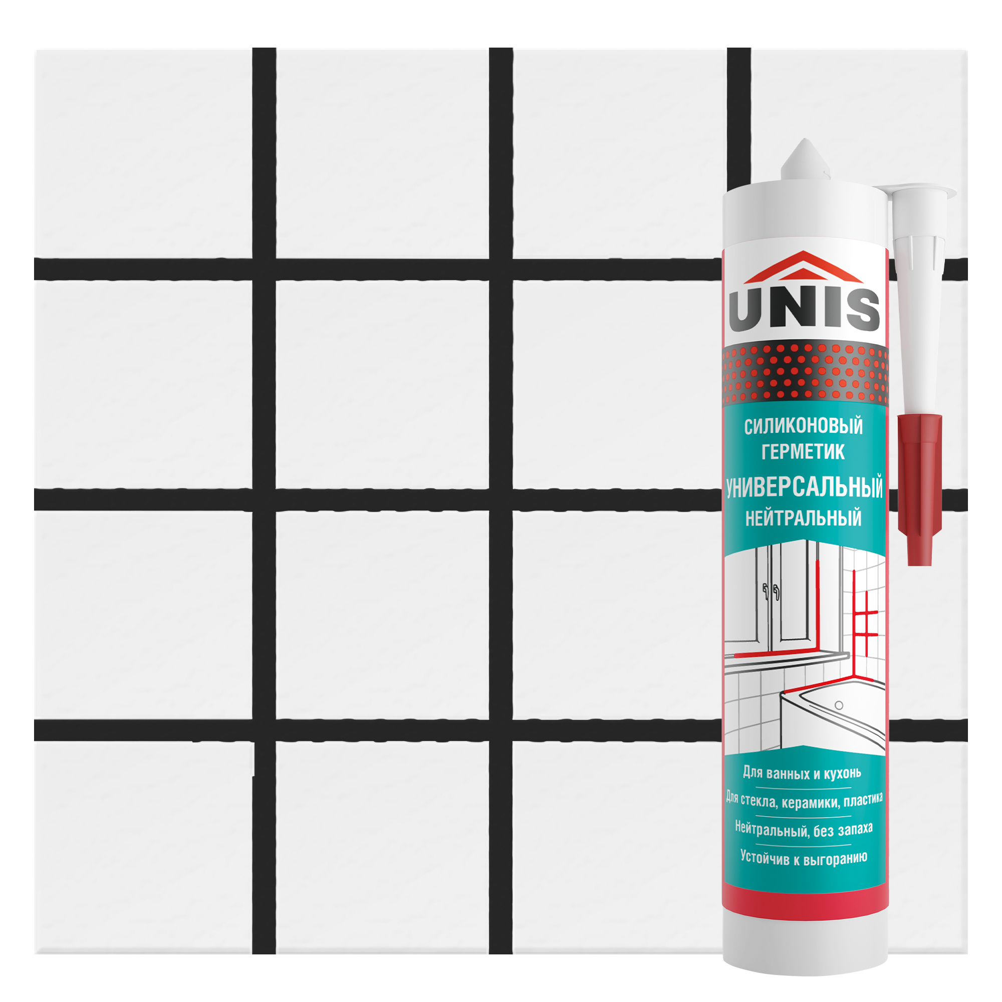 Изображение товара Герметик силиконовый Unis UN-80 черный 300 мл для внутренних и наружных работ