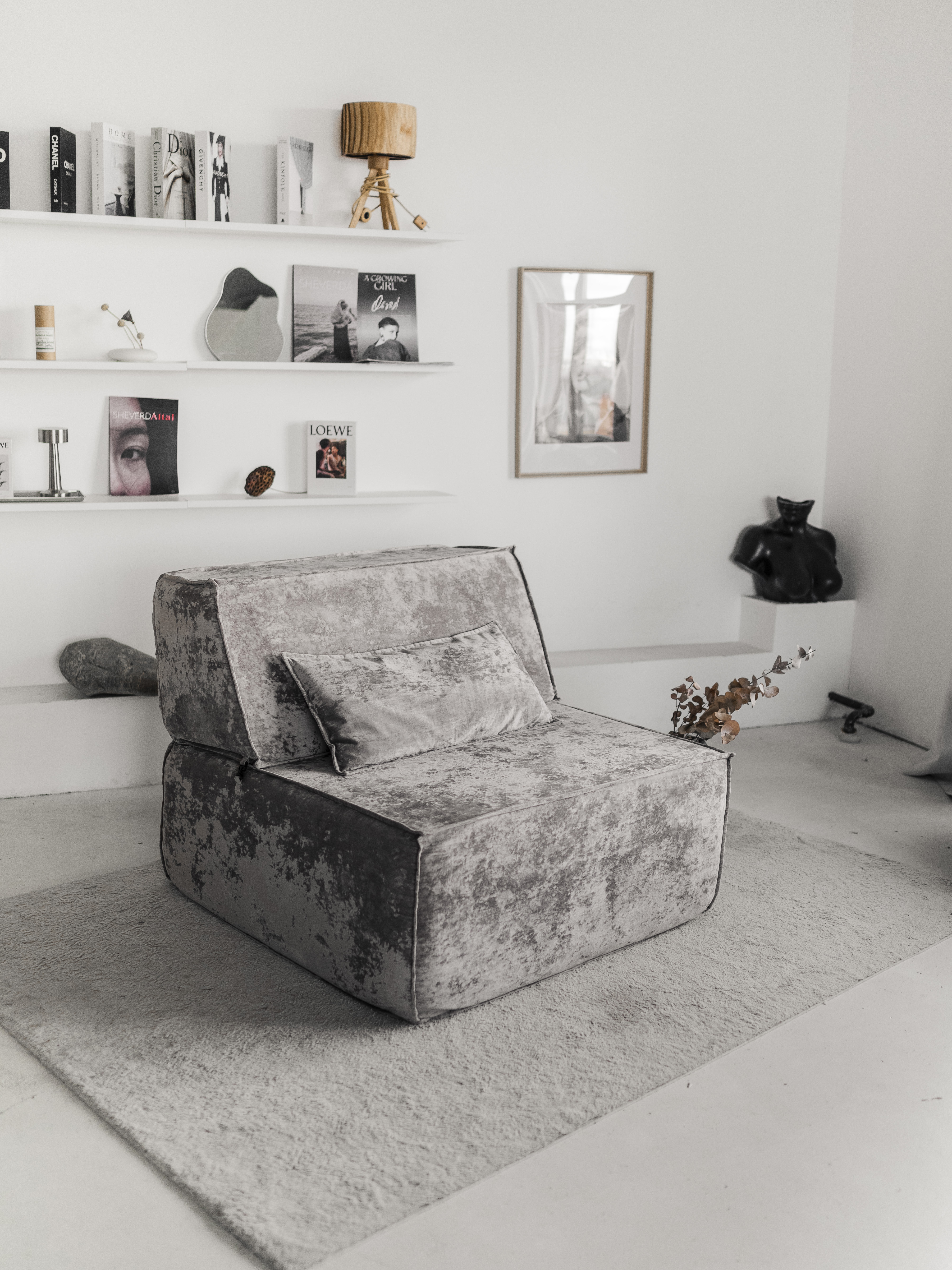 Изображение товара Кресло бескаркасное Диван не мебель Клайд Crush 5 100x88x100 см велюр цвет темно-бежевый