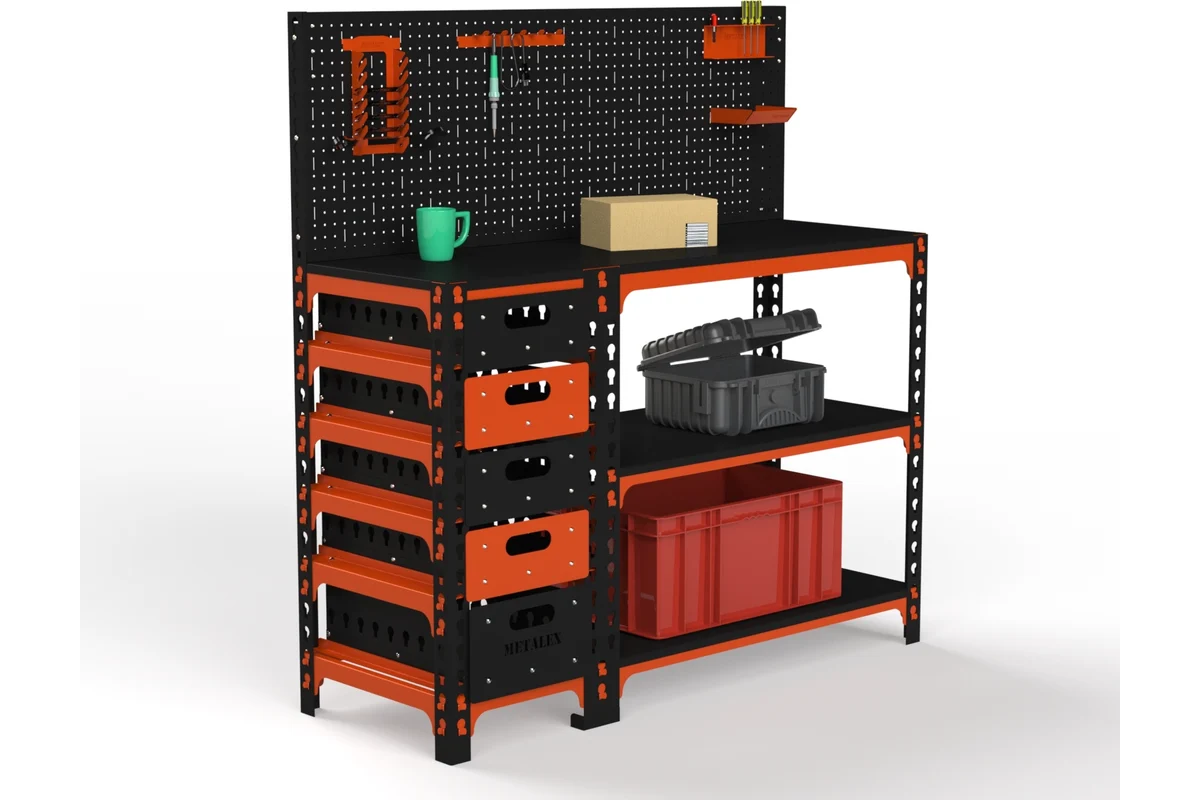 Изображение товара Стол-верстак METALex с тумбой и аксессуарами 1400x500 мм Россия