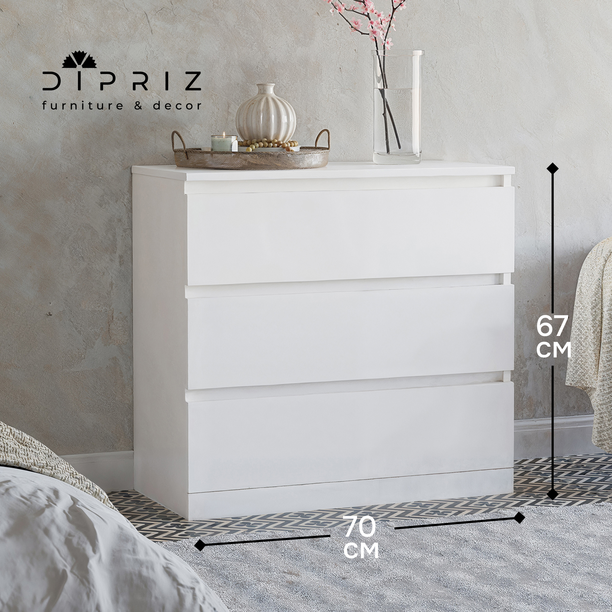Изображение товара Комод Dipriz Марм 3 ящика белый ЛДСП стиль скандинавский