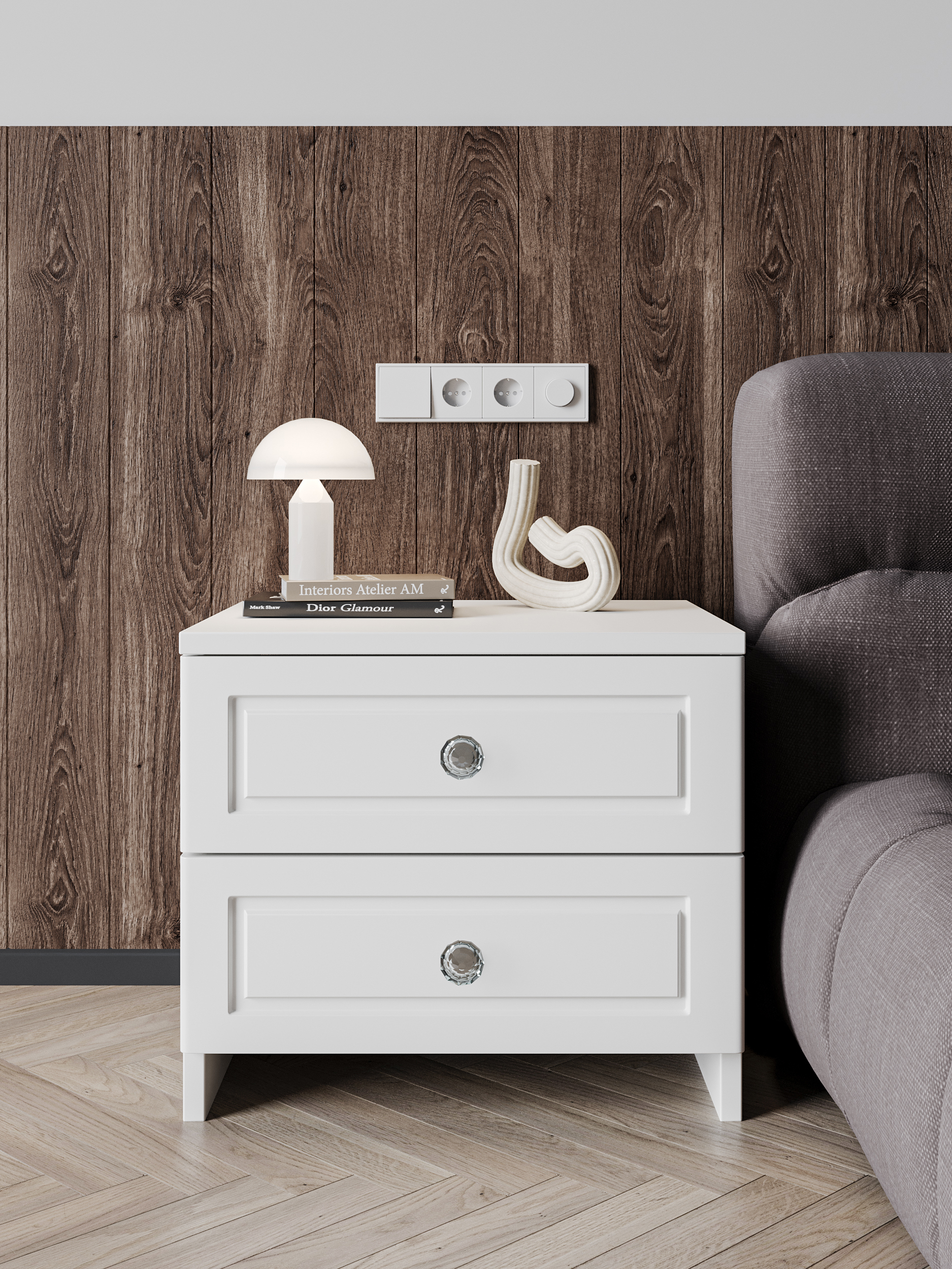 Изображение товара Тумба STORYS прикроватная белая, 2 ящика, ЛДСП/МДФ