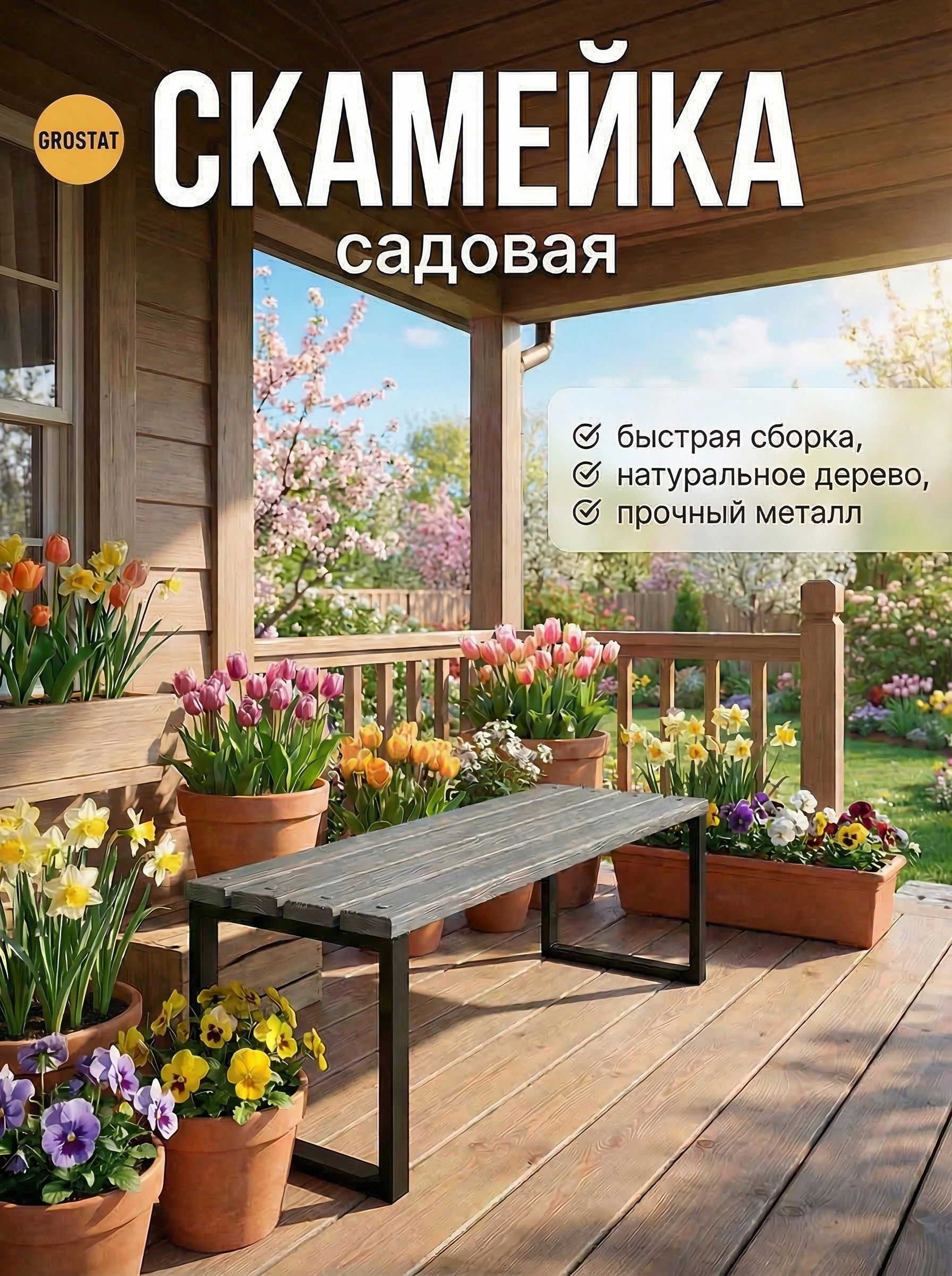 Изображение товара Скамья садовая Grostat 117x40x44 см серый/серебристый