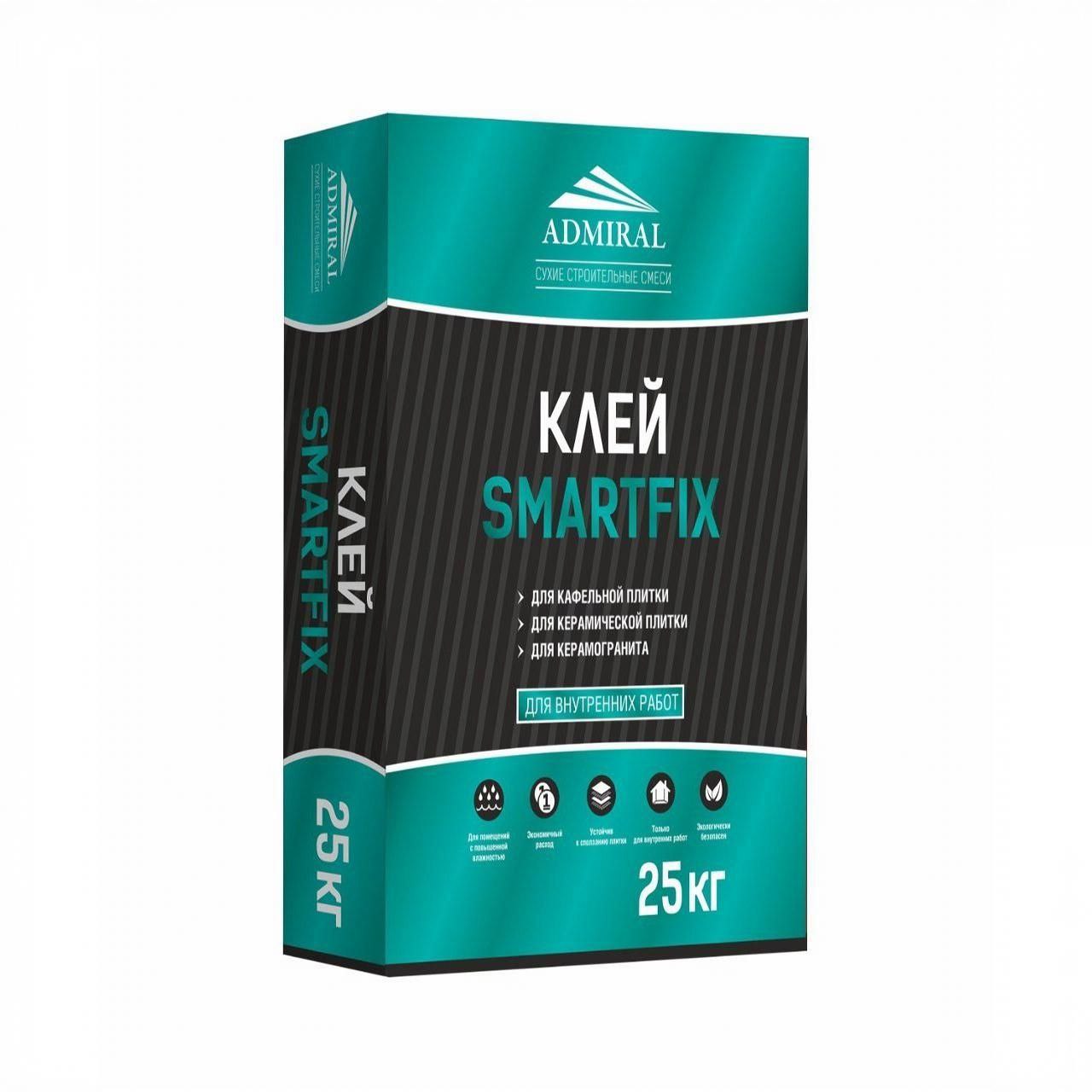Изображение товара Клей для плитки Admiral Smartfix 25 кг серый для внутренних работ Изображение товара Клей для плитки Admiral Smartfix 25 кг серый для внутренних работ