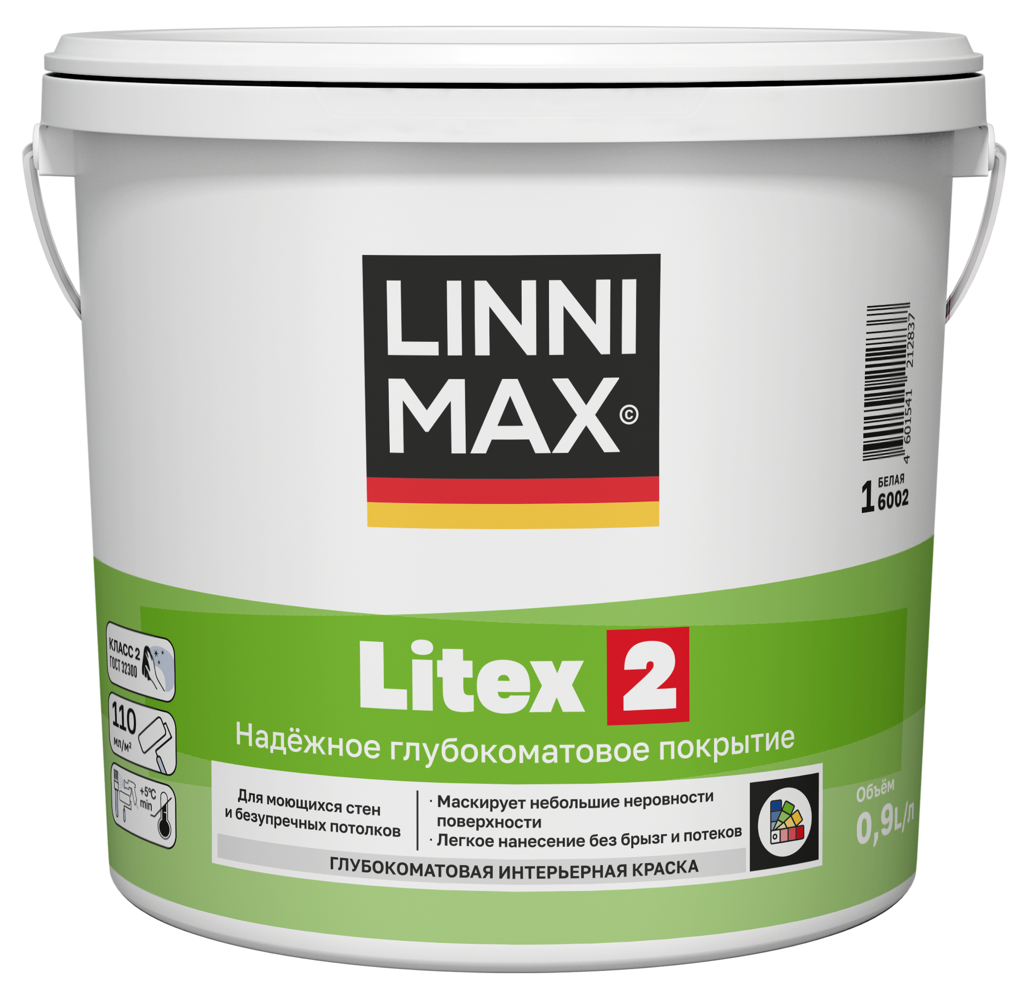 Изображение товара Обычная моющаяся краска для стен и потолков Linnimax Litex 2, белая, 0.9 л
