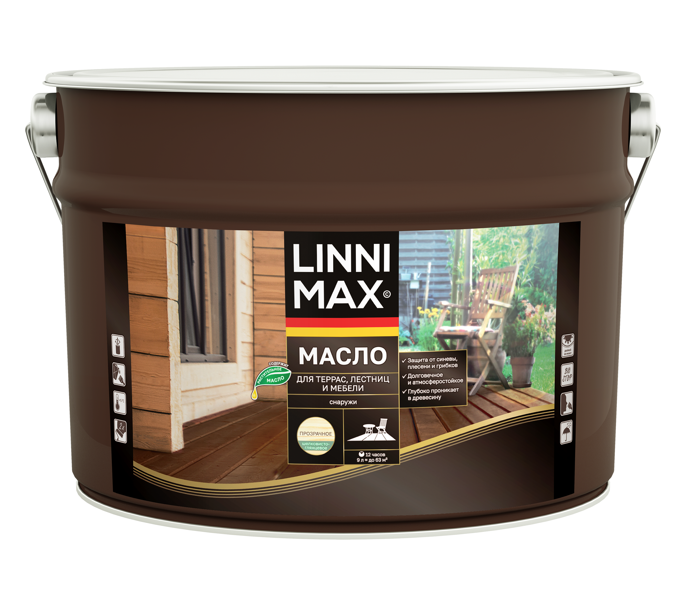Изображение товара Масло для террасы и мебели Linnimax лессирующее цвет прозрачный 9 л