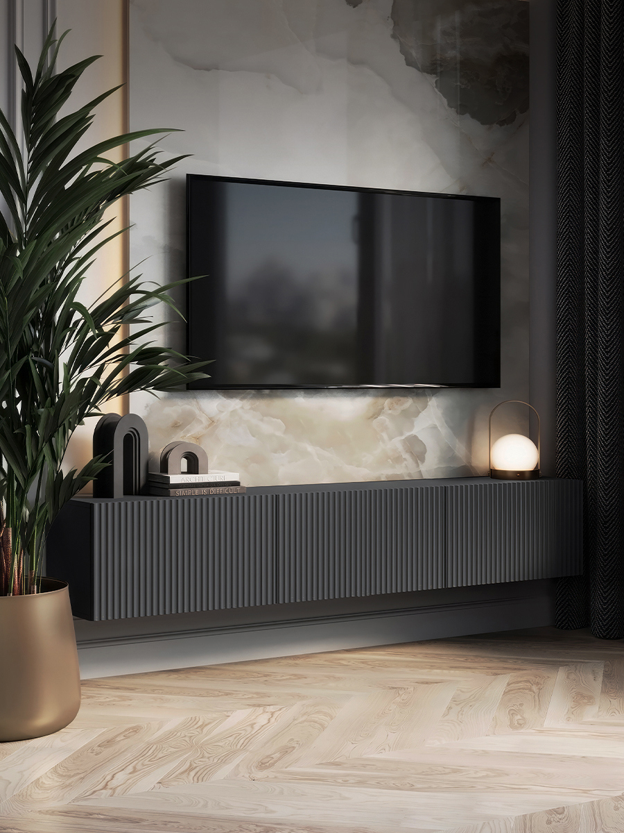 Изображение товара Тумба под телевизор Puzzlemebel Камелия 180x30x27 см ЛДСП цвет графит