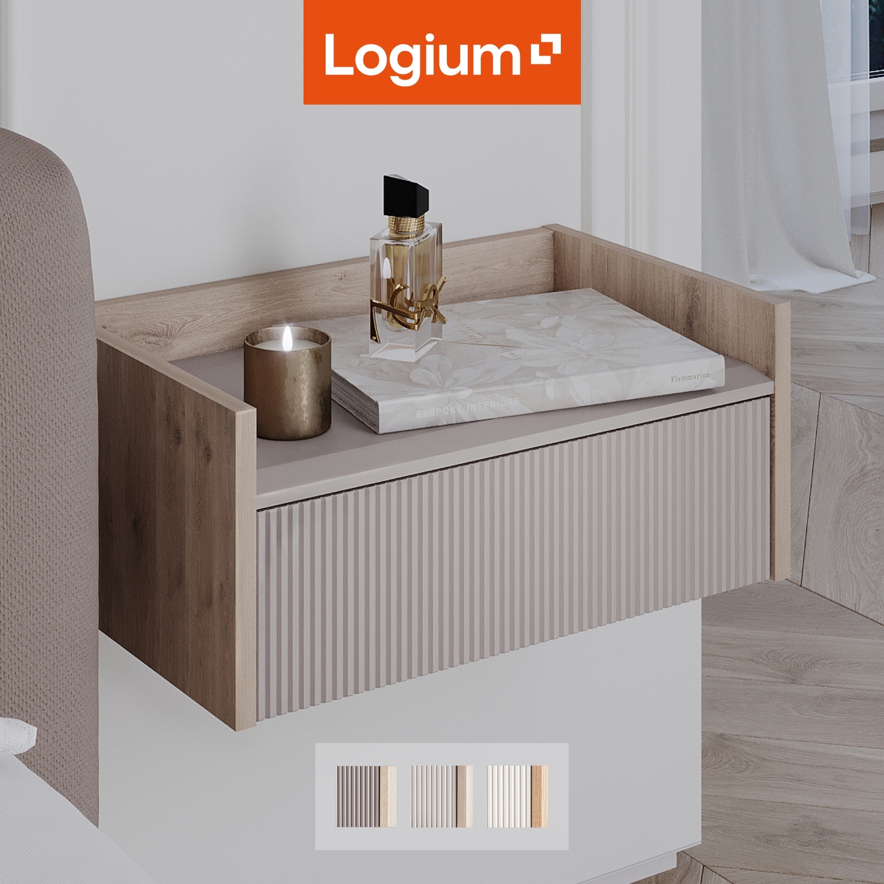 Изображение товара Тумба прикроватная Logium Наоми 50x21.5x30 см 1 ящик ЛДСП цвет дуб белый exclusive/моно керамика