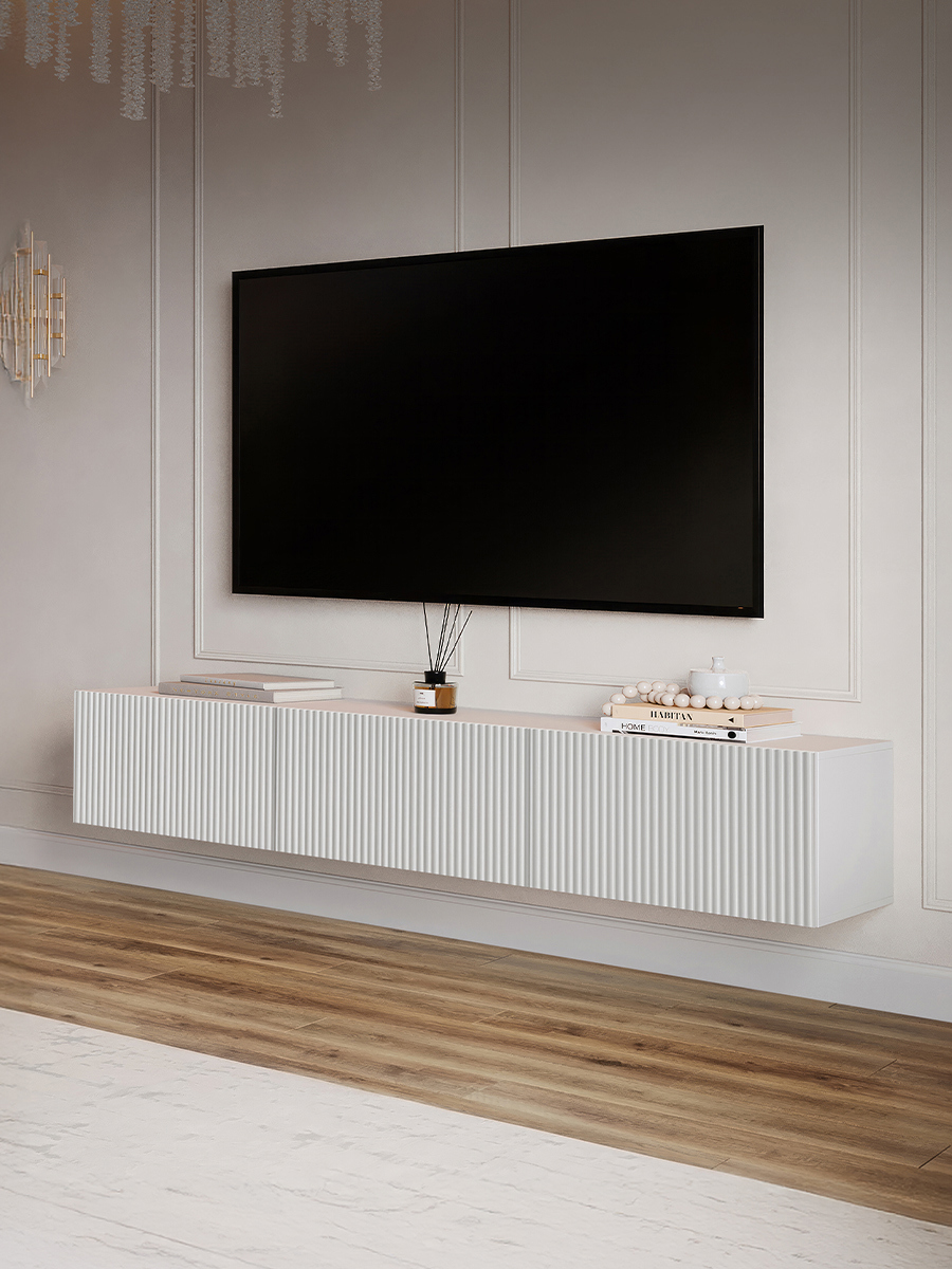 Изображение товара Тумба под телевизор Puzzlemebel Камелия 180x30x27 см ЛДСП цвет белый