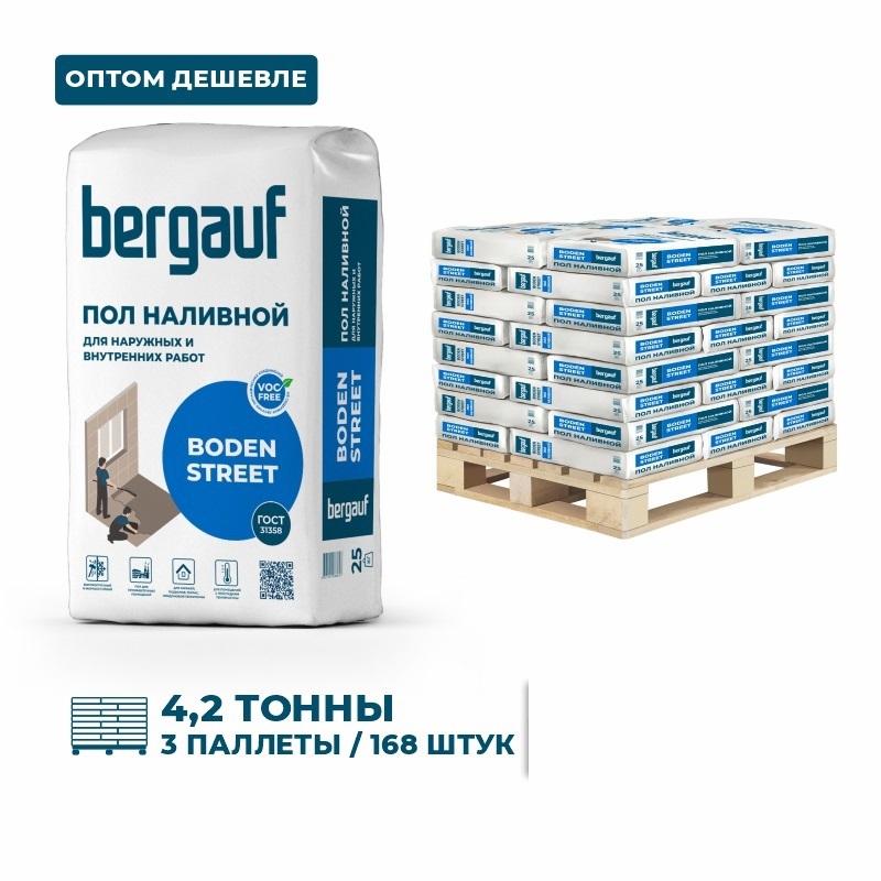 Изображение товара Наливной пол для наружных и внутренних работ Bergauf Boden Street цвет серый комплект 25кг x168шт с доставкой