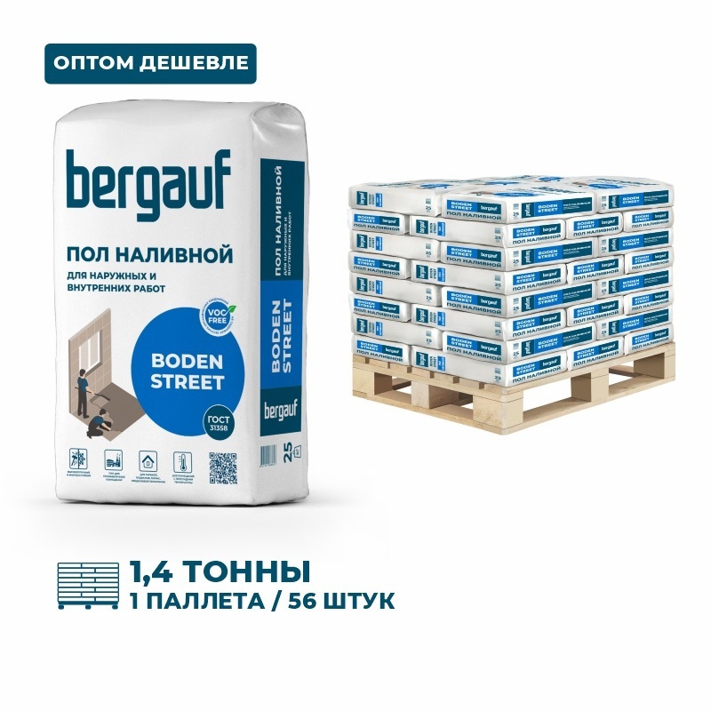 Изображение товара Наливной пол для наружных и внутренних работ Bergauf Boden Street цвет серый комплект 25кг x 56шт с доставкой