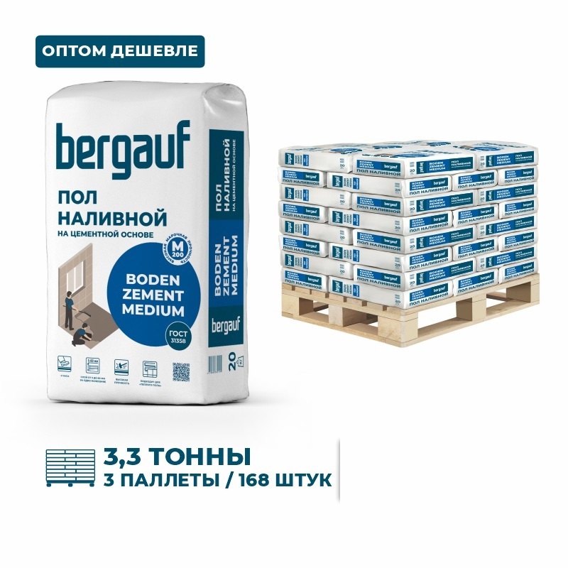 Изображение товара Наливной пол на цементной основе Bergauf Boden Zement Medium цвет серый комплект 20кг x 168шт с доставкой