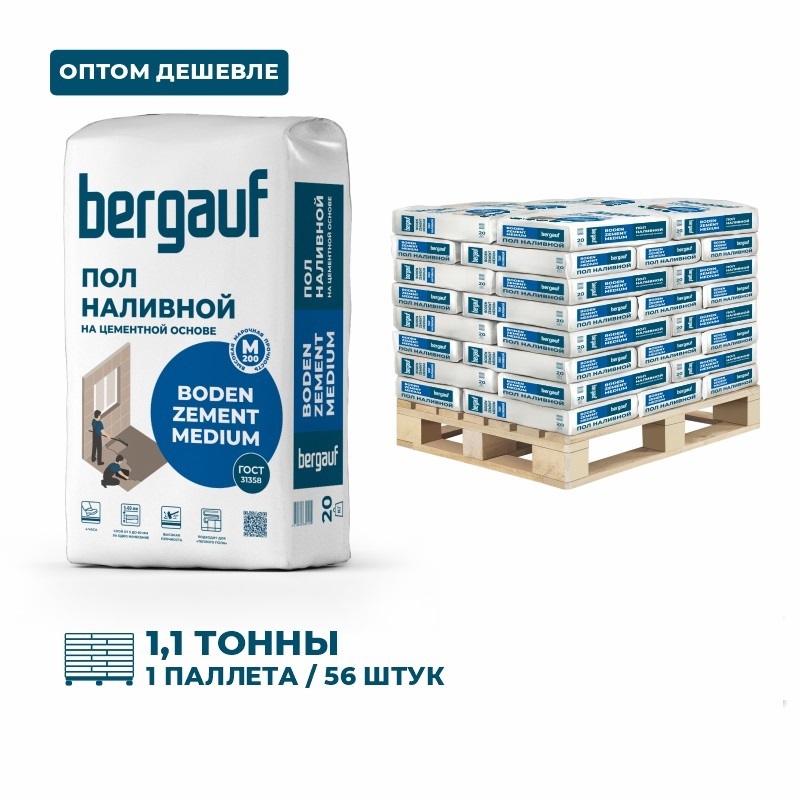 Изображение товара Наливной пол на цементной основе Bergauf Boden Zement Medium цвет серый комплект 20кг x 56шт с доставкой