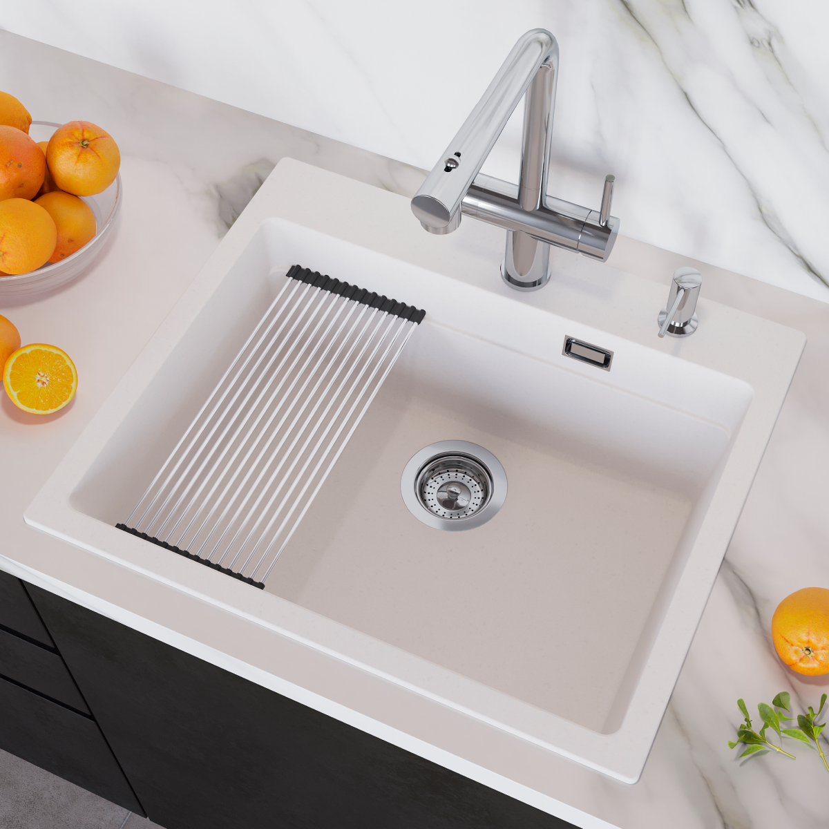 Изображение товара Мойка для кухни Grandex aqua COMFORT 60F ARCTIC 39.5x54.4 см глубина чаши 20 см кварц цвет белый Изображение товара Мойка для кухни Grandex aqua COMFORT 60F ARCTIC 39.5x54.4 см глубина чаши 20 см кварц цвет белый