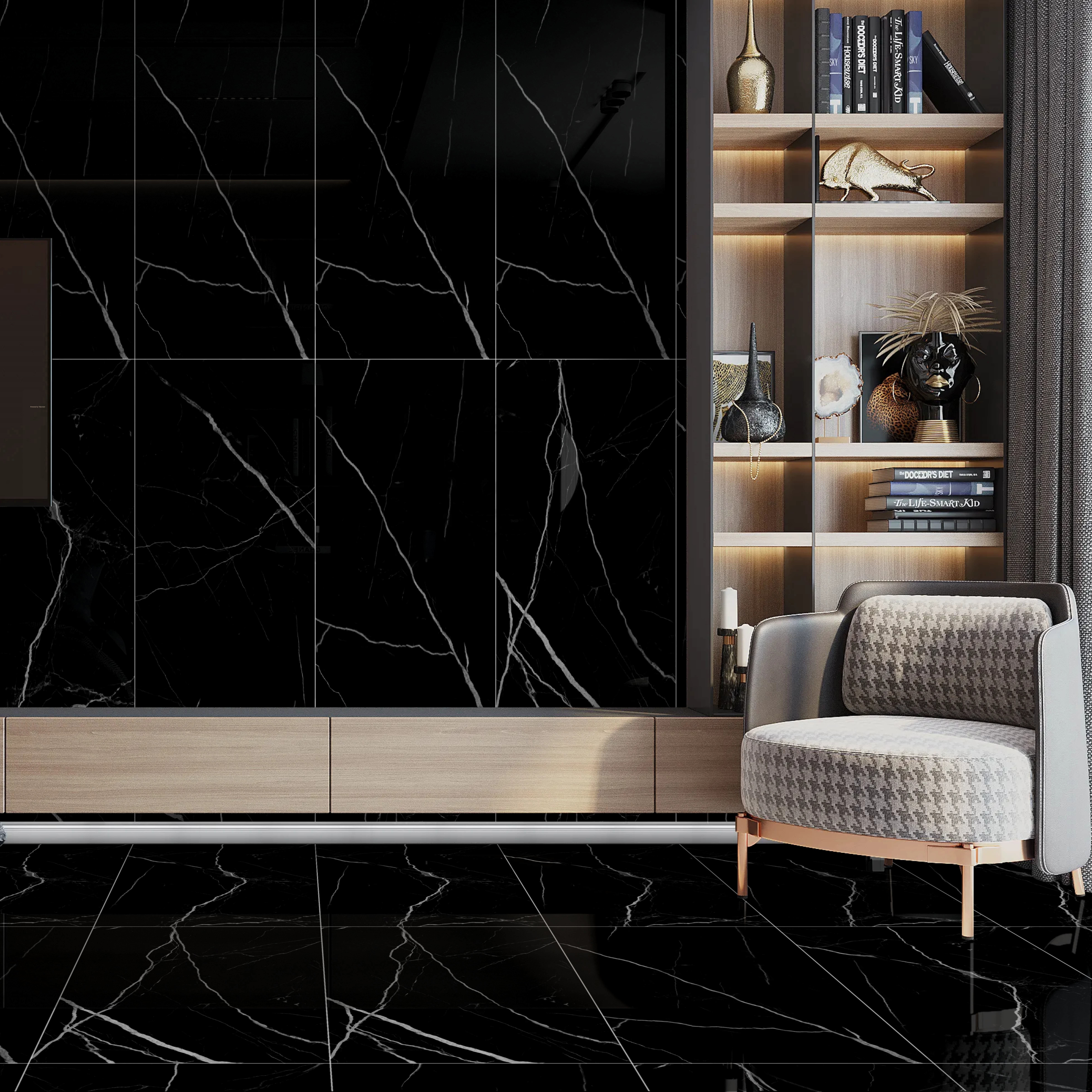 Изображение товара Керамогранит Kerald Shell BLACK high glossy 60x120см цвет черный