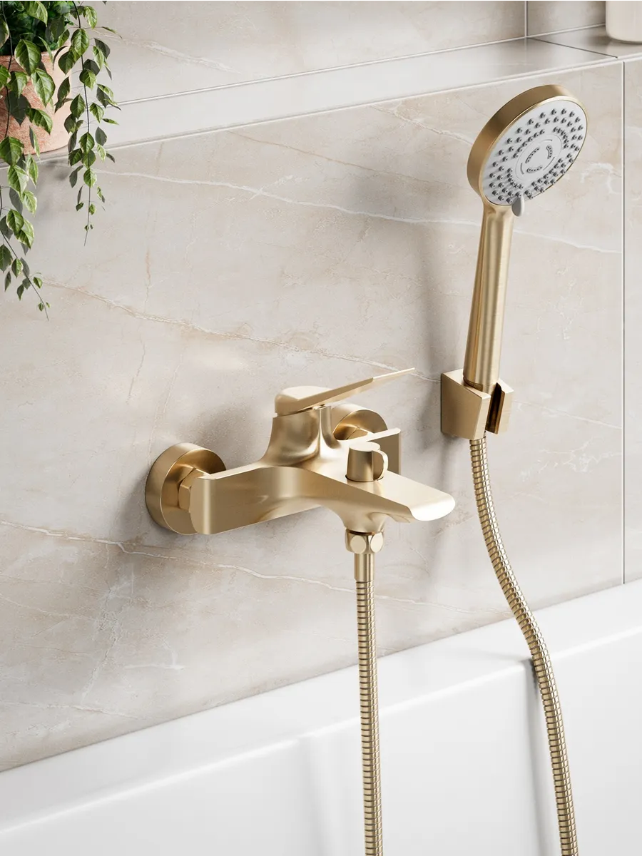 Изображение товара Смеситель для ванны Esko Shanghai gold SHA54Gold однорычажный с душевой лейкой цвет матовое золото