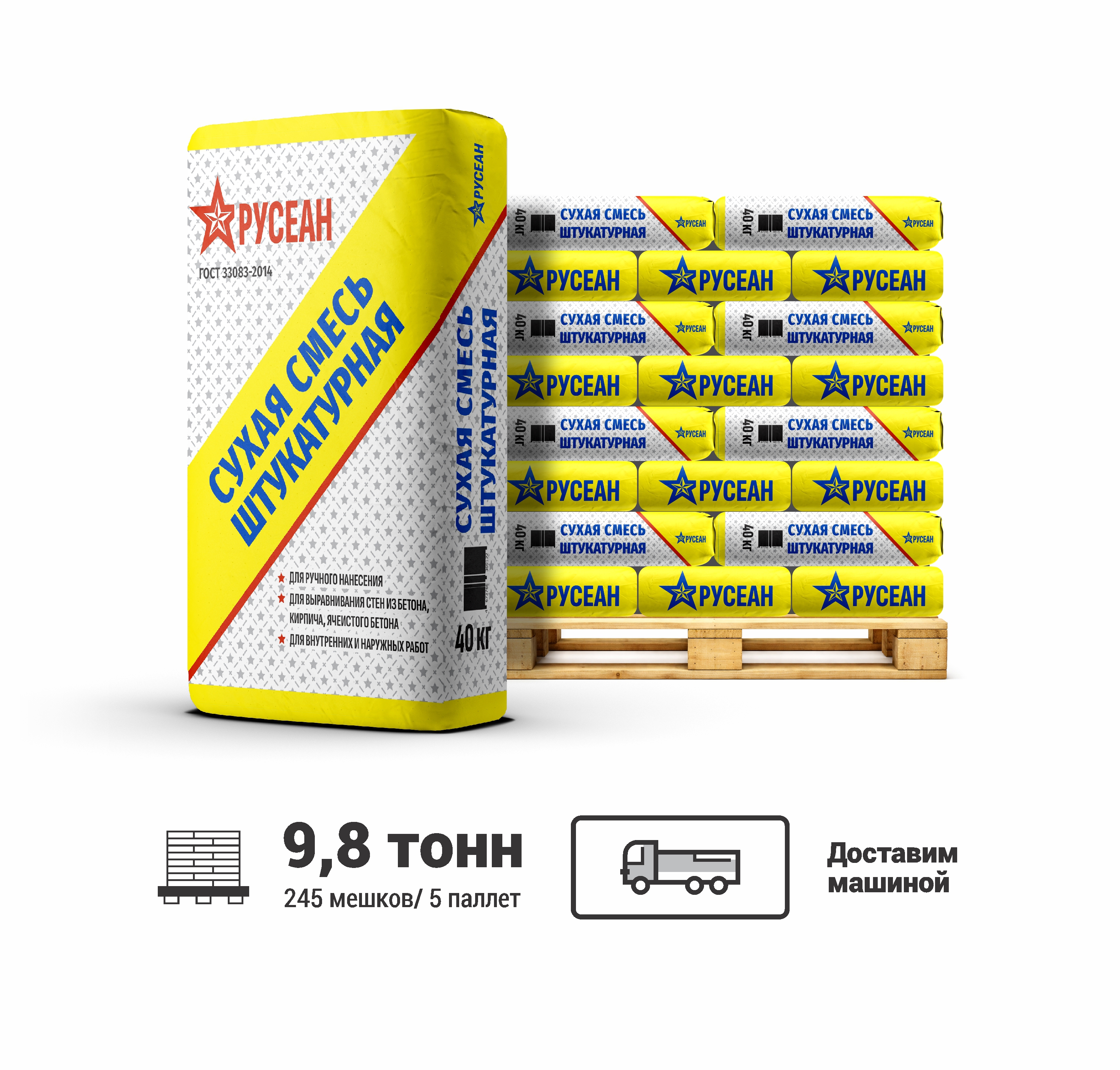 Изображение товара Штукатурка Русеан Модифицированная 40 кг для внутренних и наружных работ