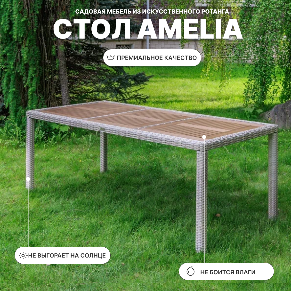 Изображение товара Обеденный стол Royal Family Amelia 200x90x75 см ротанг бежевый