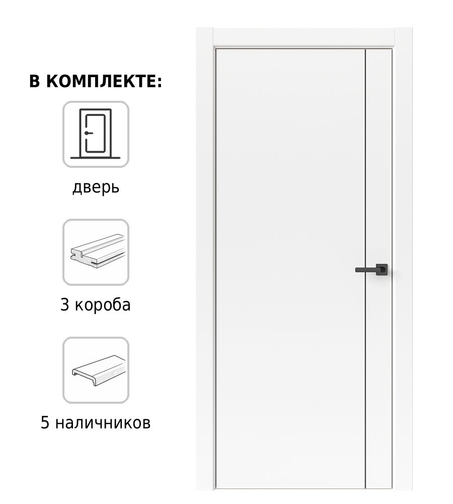 Изображение товара Комплект межкомнатной двери Дверные Решения Лайн вертикаль 1 глухая 200x90см ПВХ цвет белый с коробом и наличниками