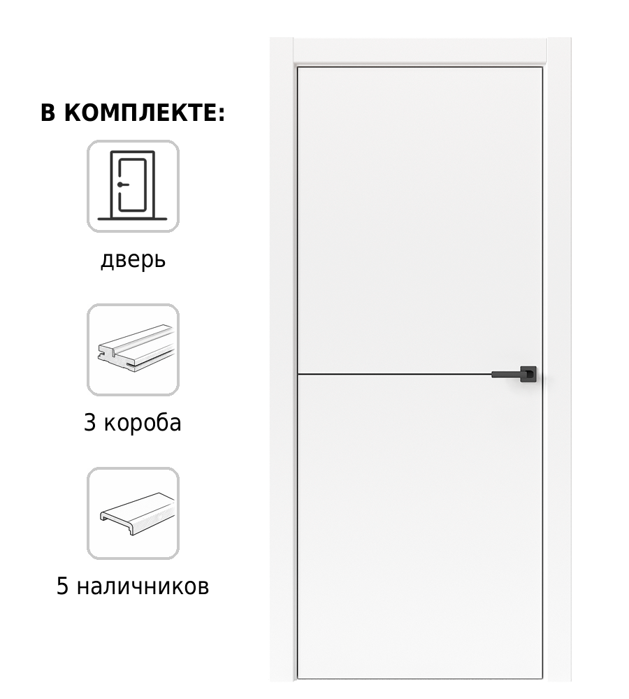 Изображение товара Комплект межкомнатной двери Дверные Решения Лайн горизонталь 1 глухая 200x80см ПВХ цвет белый с коробом и наличниками