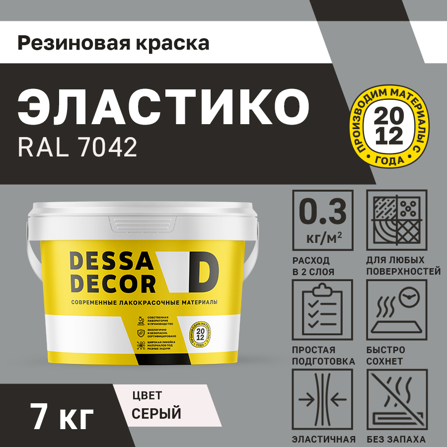 Изображение товара Резиновая краска для стен Dessa Decor Эластико матовая цвет серый RAL 7042 7 кг