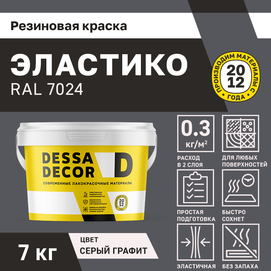 Изображение товара Резиновая краска для стен Dessa Decor Эластико матовая цвет темный серый RAL 7024 7 кг