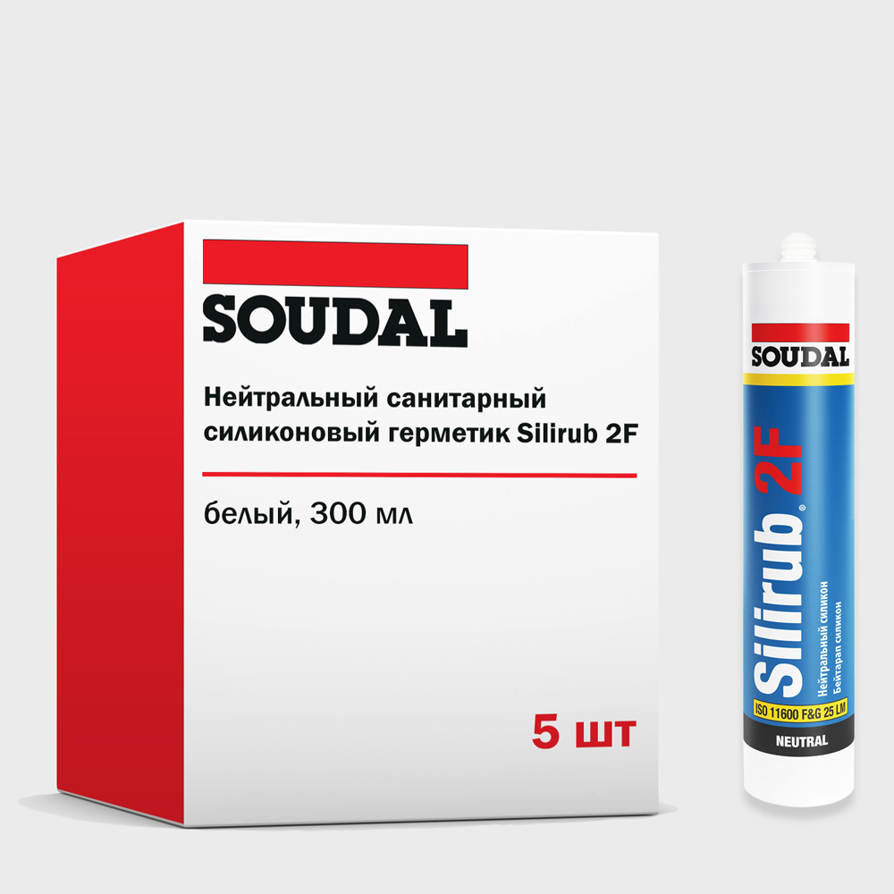 Изображение товара Герметик силиконовый Soudal Silirub 2F нейтральный санитарный белый 300 мл 5 шт