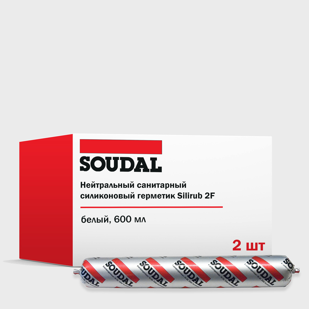 Изображение товара Герметик силиконовый Soudal Silirub 2F нейтральный санитарный белый 600 мл 2 шт
